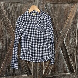Cherokee Kids Girls Gingham Button Up Shirt‎ Long Sleeve Size M/M 7 8 Navy White
